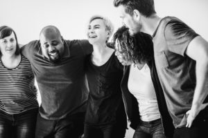Happy diverse friends